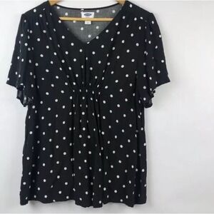 Old Navy Maternity Blouse Women's Large Rayon Black White Polka Dot Short Sleeve